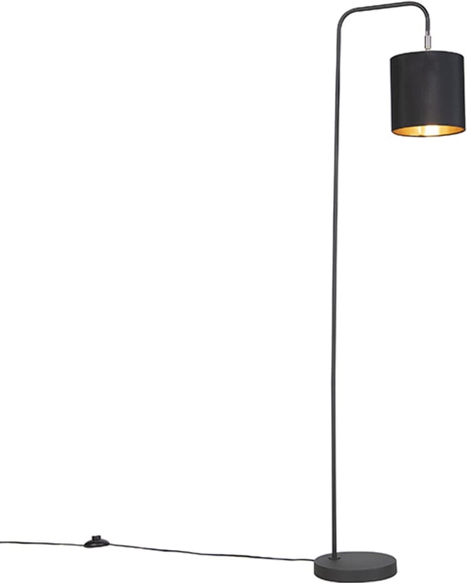 QAZQA Lofty Vloerlamp met lampenkap - 1 lichts - H 1405 mm - Zwart