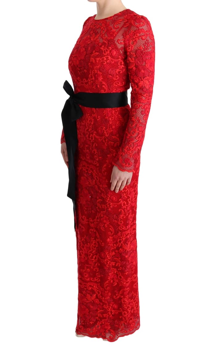 Dolce Gabbana Rode Kanten Maxi-jurk