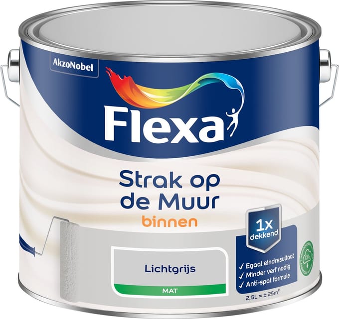 Flexa Strak Op De Muur Muurverf - Mat - Lichtgrijs - 2,5l