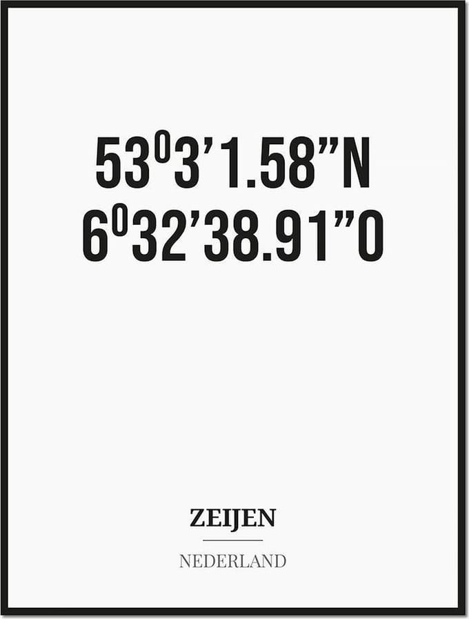 Poster/kaart ZEIJEN met coördinaten