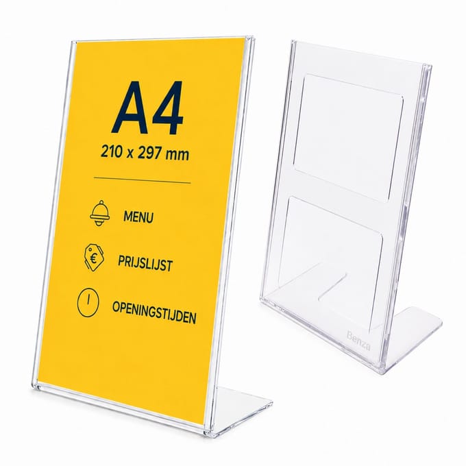 Folderstandaard A4 – Set van 2 – Transparante Presentatie Standaard – Folderhouder A4 voor Menu, Flyer, Prijslijst, Aanbieding en Informatie