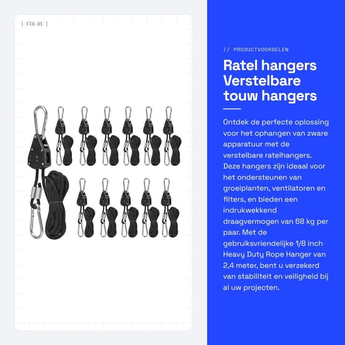 Dailygoody - Ratel hangers - Verstelbare touw hangers - 68 kg