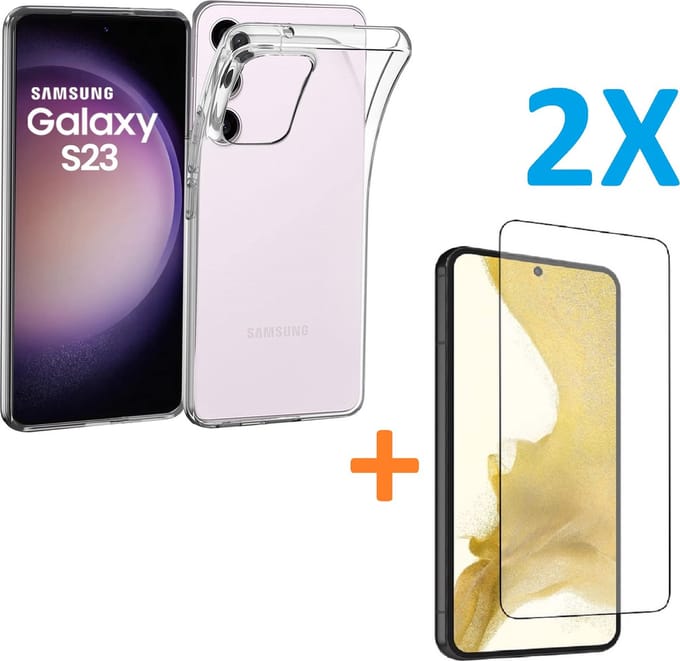 Silicone hoesje transparant met 2 Pack Tempered glas Screen Protector Geschikt voor: Samsung Galaxy S23