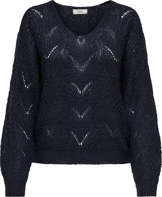 V-Neck Long Sleeve Knitwear with Acrylic-Synthetic Blend Wo - Blue