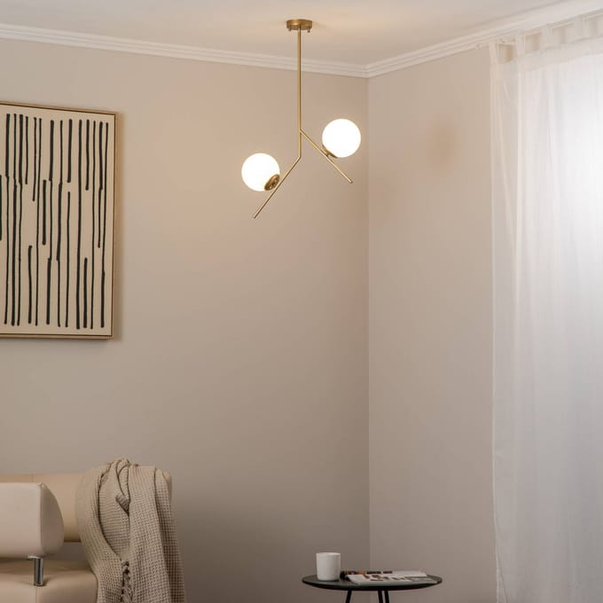 Opviq Hanglamp Dolunay, 43 cm lang, 2-lamps, goudkleurig, E27