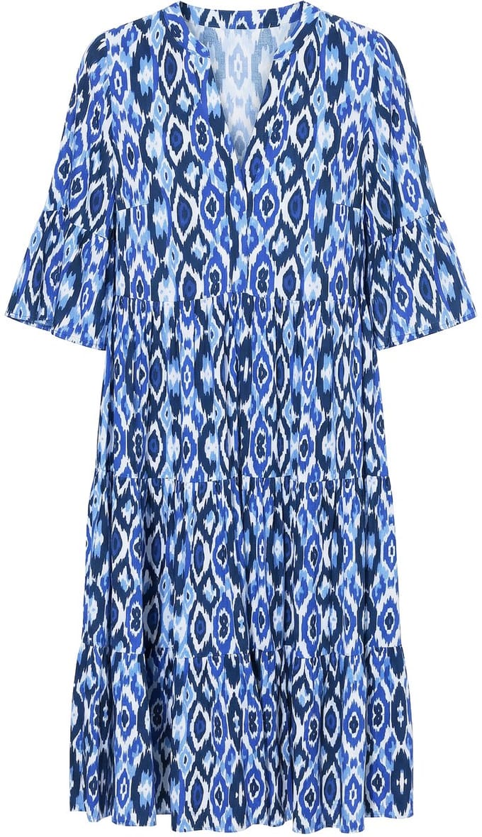 Studio Untold - Dames - Maxi-jurk A-lijn ruiten volants - Donkerblauw - Maat 46+