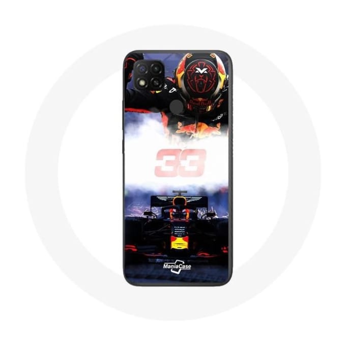 Coque Xiaomi Redmi 9C Formule 1 Max Verstappen Pilote de F1 noir rouge et jaune