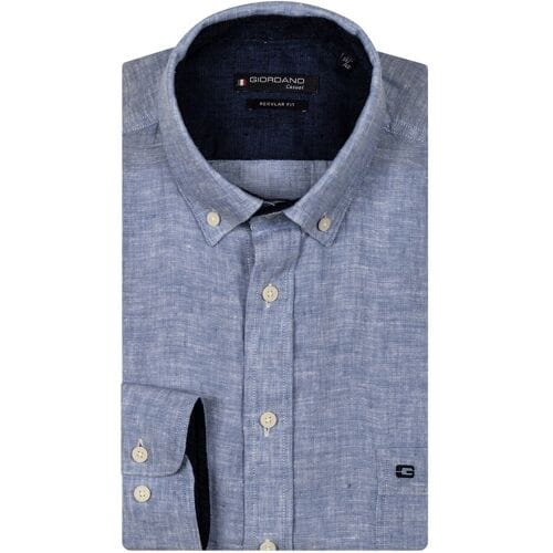 Giordano Overhemd Ivy Soft Washed Linnen Blend Button Down Denim Blue / male