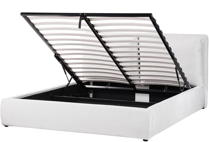 BAJONNA - Bed met opbergruimte - Gebroken wit - 160 x 200 cm - Fluweel