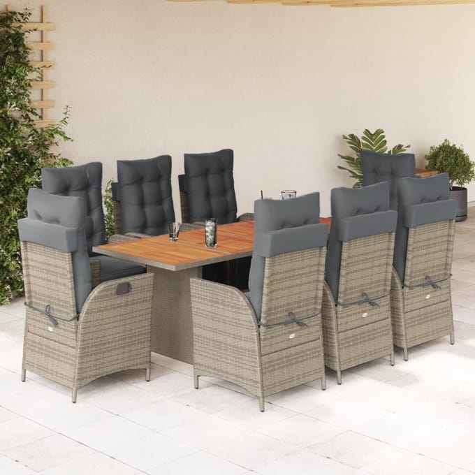 vidaXL - 9-delige - Tuinset - met - kussens - poly - rattan - grijs