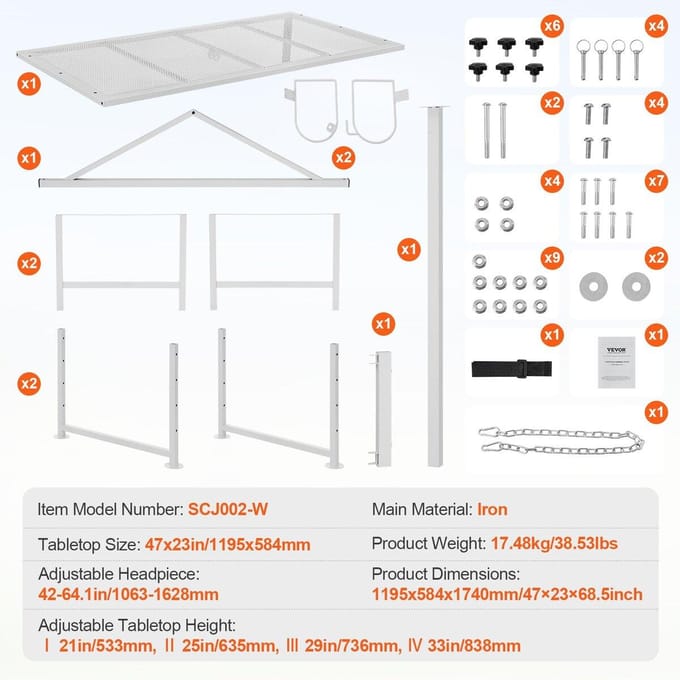 Vee Standaard Geit Trim Stand 21 -33  Hoogte 47x23 in Tafelblad Wit