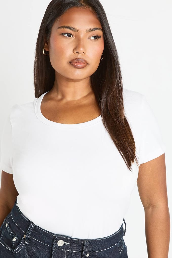 boohoo Dames Plus top met vierkante hals en korte mouwen | Wit | Maat: 44