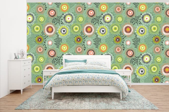 Behang - Fotobehang Bloem - Design - Hartjes - Breedte 395 cm x hoogte 220 cm