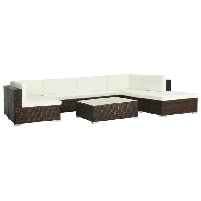 vidaXL - 8-delige - Loungeset - met - kussens - poly - rattan - bruin