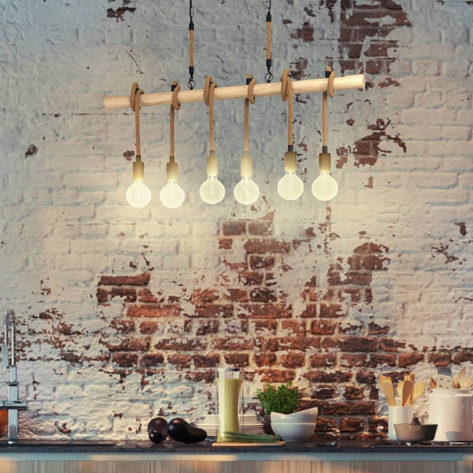 EGLO Youngstown hanglamp, lengte 100 cm, zwart/bruin, 6-lamps.
