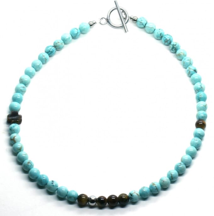IbizaMen - Heren - ketting - edelsteen - Turkoois - 6mm - 50cm