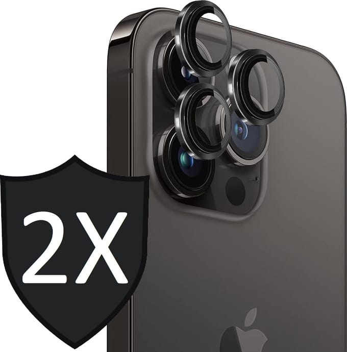 Camera Lens Screen Protector geschikt voor iPhone 15 Pro Max - 2x Gehard Glas Screenprotector GlassGuard Zwart