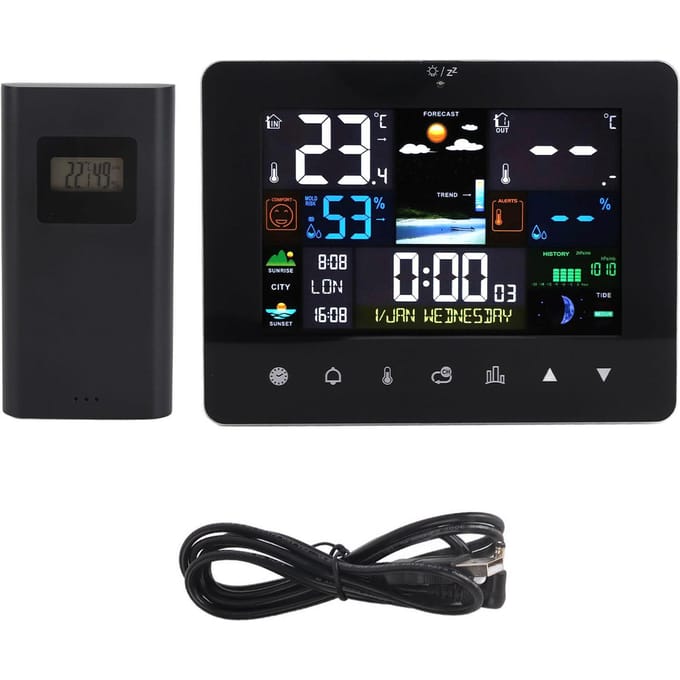 Kleurrijk Touchscreen Digitaal Weerstation Draadloze Binnen Buiten Thermometer black