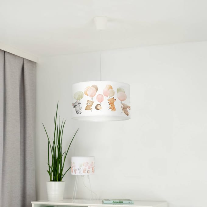 Duolla Freddy hanglamp, Ø 35 cm, stof, kleurrijk, dieren, E27