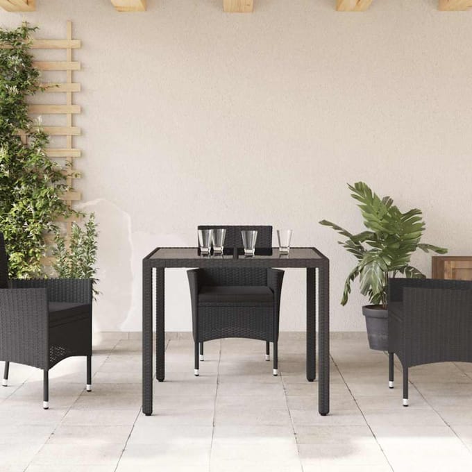 vidaXL - Tuintafel - met - glazen - blad - 90x90x75 - cm - poly - rattan