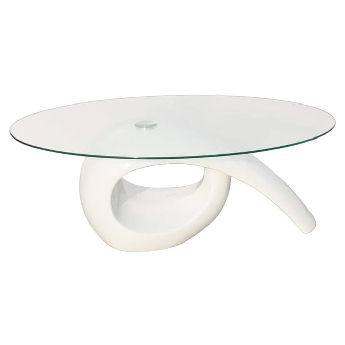 vidaXL - Salontafel - met - ovaal - glazen - tafelblad - hoogglans - wit