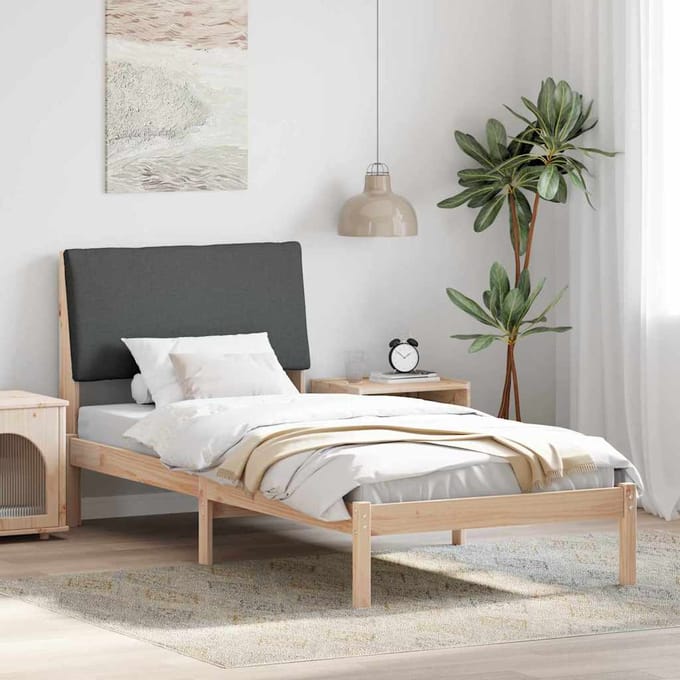 vidaXL - Bedframe - Bruin - en - donkergrijs - 100 - x - 200 - cm - Massief - grenenhout