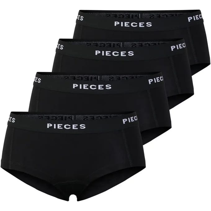Pieces Dames Hipster PCLOGO Zwart 4-Pack - Maat S