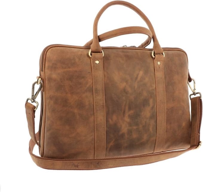 MoreThanHip - Dames laptoptas 15,6" in mat bruin vintage ecoleer - Hazel - 40 x 28 x 13 cm