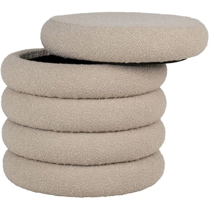 Brooklyn Pouf - Pouf in bouclé with storage, grey, Ø44x44 cm