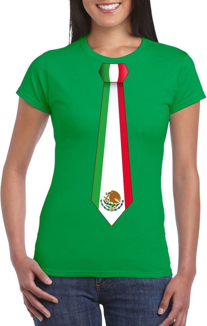 Groen t-shirt met Mexicaanse vlag stropdas dames - Mexico supporter S