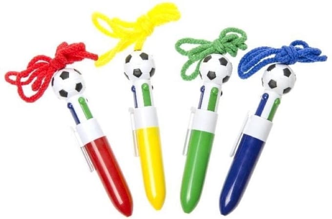 2 stuks 4-kleuren balpen voetbal met koord