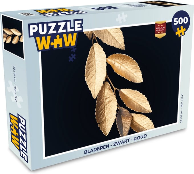 Puzzel Bladeren - Zwart - Goud - Luxe - Planten - Legpuzzel - Puzzel 500 stukjes