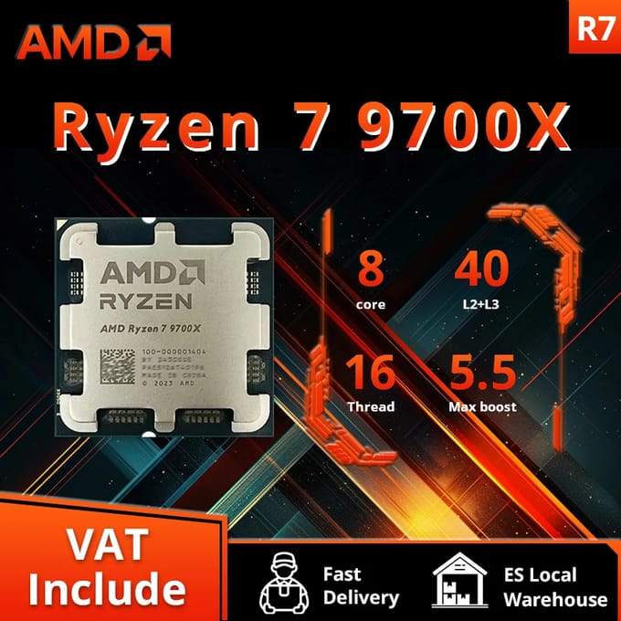 Amd Nieuwe Ryzen 7 9700x Processor 5.5Ghz 8-Core 16-Thread 40Mb Game Cache 4nm Tdp 65W Socket Am5 Gaming Cpu Zen 5