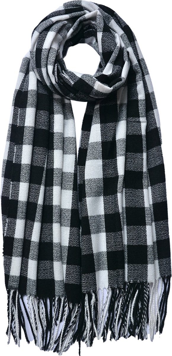 Juleeze Wintersjaal Dames 68x180 cm Zwart Wit Ruit Sjaal