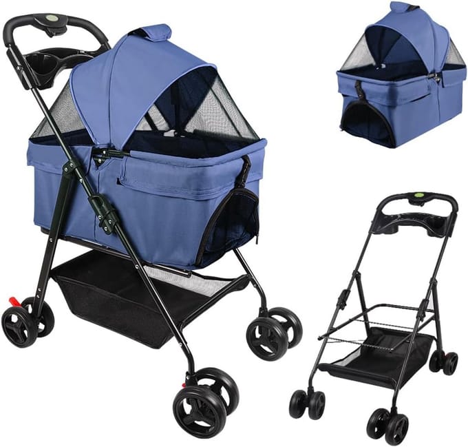 Huisdier Kinderwagen - Reisbuggy Huisdier - Comfortabel Reizen - Opvouwbaar Ontwerp - 72 x 50 x 95 cm - Blauw