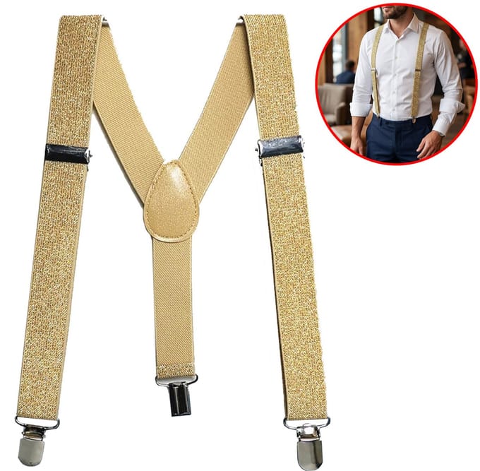 Sorprese Bretels - Gouden glitter - Bretels heren volwassenen - Elastisch - Cadeau - Carnaval