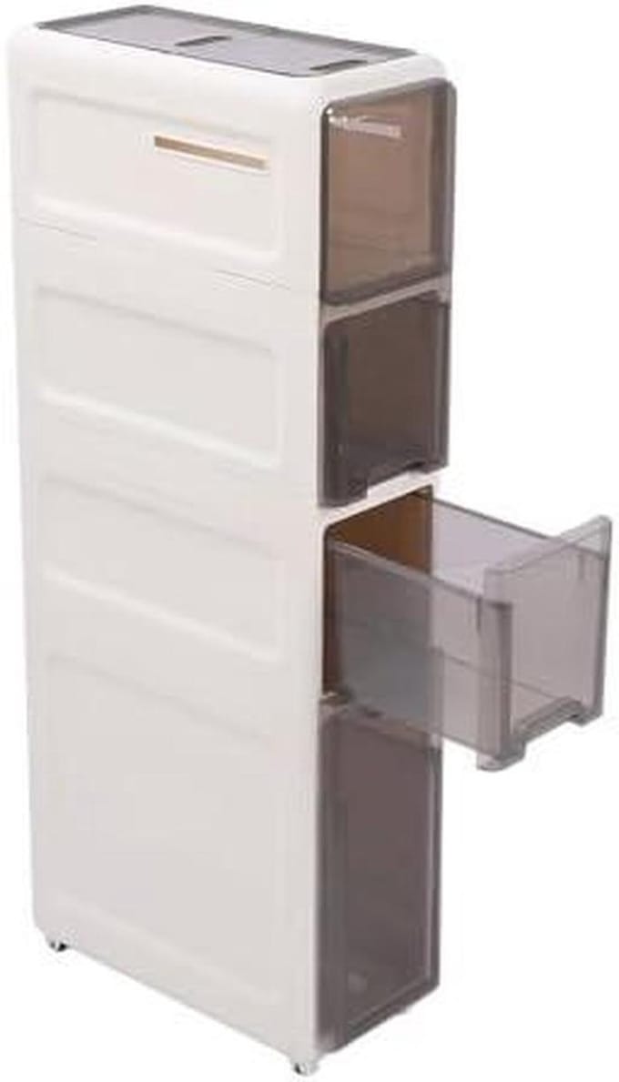 Slanke Opbergkast - Roller Trolley - Ruimte Organiseren - Waterbestendig Ontwerp - 4 Lagen - Wit
