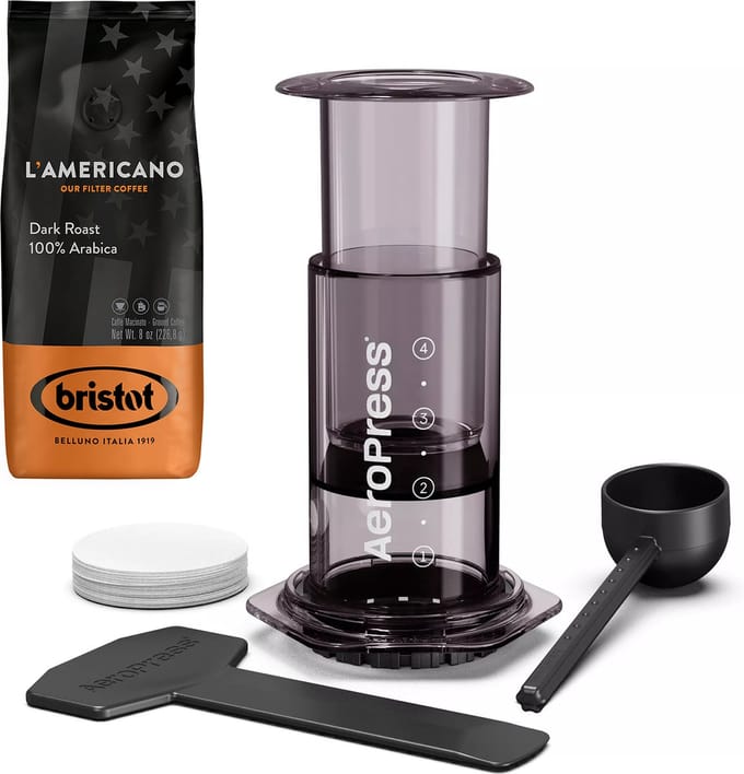 AeroPress Clear Smoked Coffee Maker + Bristot l'Americano koffie