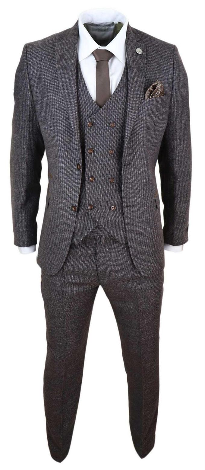 Heren Bruin Wol 3-delige Pak Dubbel Breasted Tweed Peaky Blinders 1920