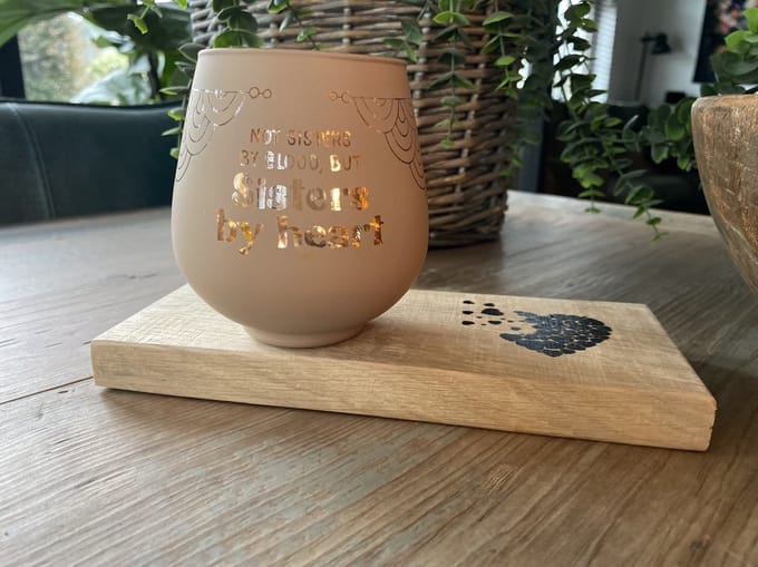 Creaties van Hier - Sister - Kaarsen - Theelichthouder met Plankje - Glas - 9,4x8,9 cm