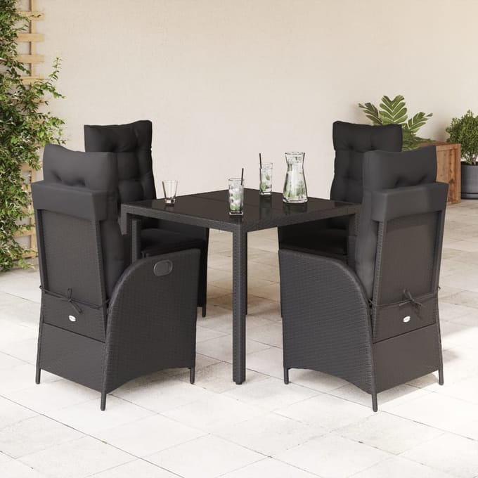 vidaXL - 5-delige - Tuinset - met - kussens - poly - rattan - zwart