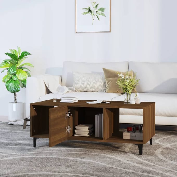 vidaXL - Salontafel - 102x50x40 - cm - bewerkt - hout - bruin - eikenkleur