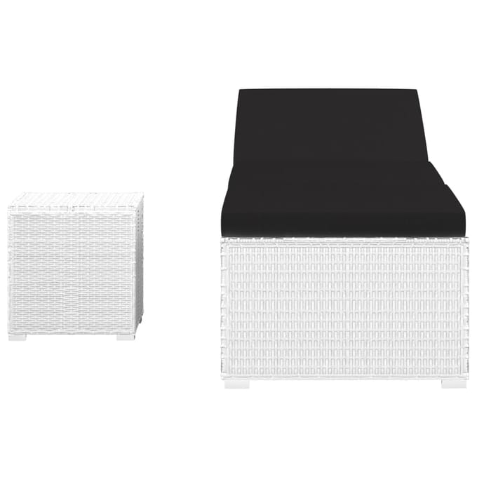 vidaXL - Ligbed - met - kussen - en - theetafel - poly - rattan - wit