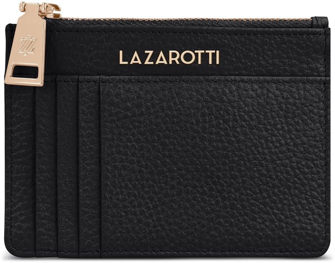 Lazarotti sleutelgeval kaarthouder Bologna Leather Zip Etui 4 Card Slots Bluetooth-Tracker Black zwart