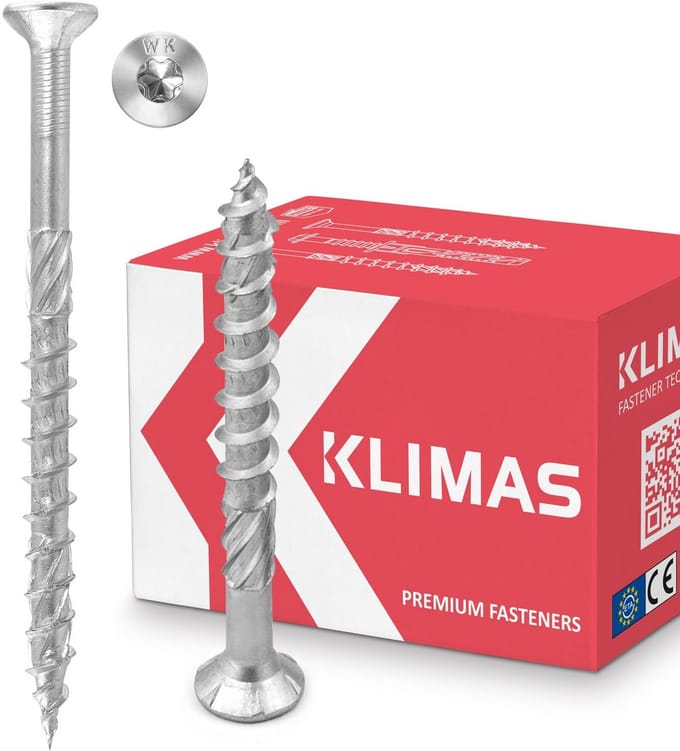 KLIMAS Houtschroeven, Torx spaanplaatschroeven wit - verzonken kopschroeven - terrasschroeven - universele schroeven - dakconstructie schroeven set - 5x80 mm - 200 stukken