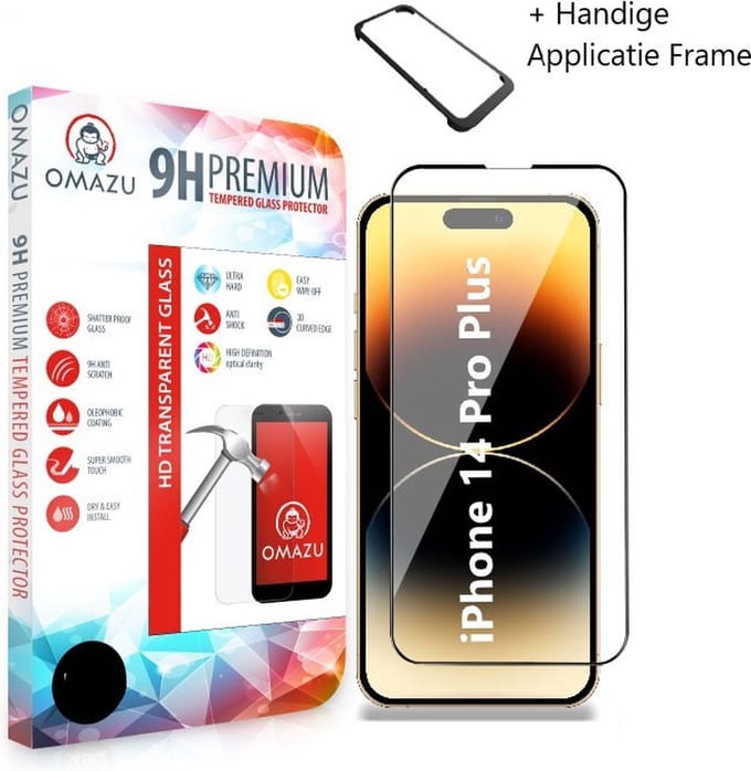 OMAZU 3D Tempered Glas Screenprotector, Geschikt voor Apple iPhone 14/15 Pro MAX - 6.7’’(Full Screen) Met handige installatie applicator, 1-Pack