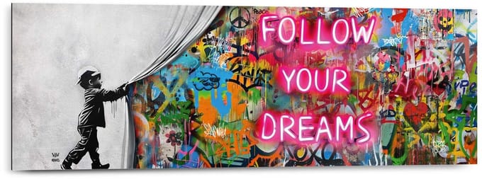 Schilderij Graffiti follow your dreams - 30 x 90 - Hout - REINDERS