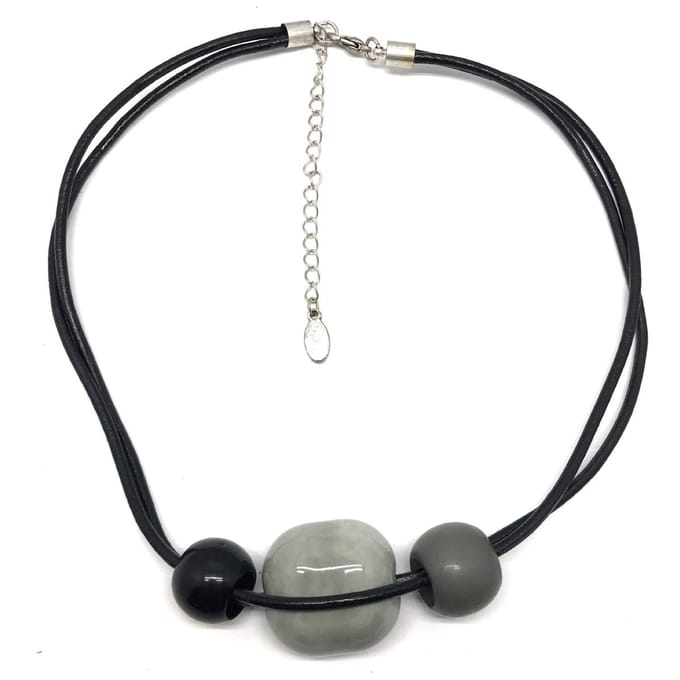 Behave - Ketting - Dames - Zwart - Grijs - Keramiek - Korte Ketting - 43 cm