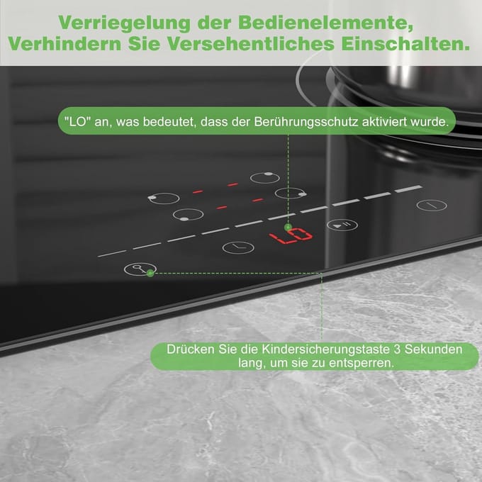 Inbouw Inductiekookplaat met 4 Zones, 9 Vermogensstanden en Timer