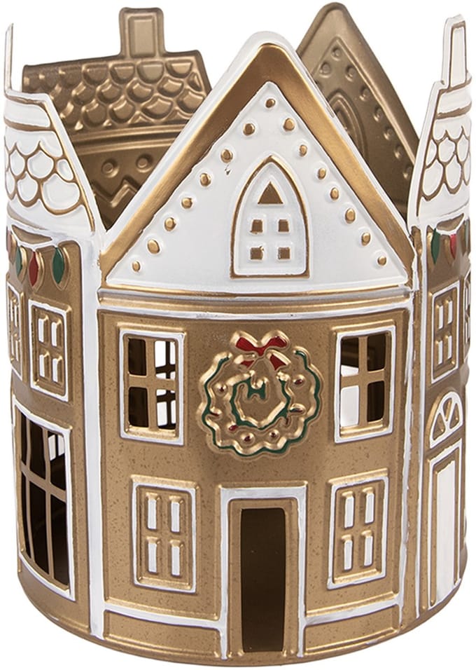 Clayre & Eef Waxinelichthouder Huis Ø 18x22 cm Beige Metaal